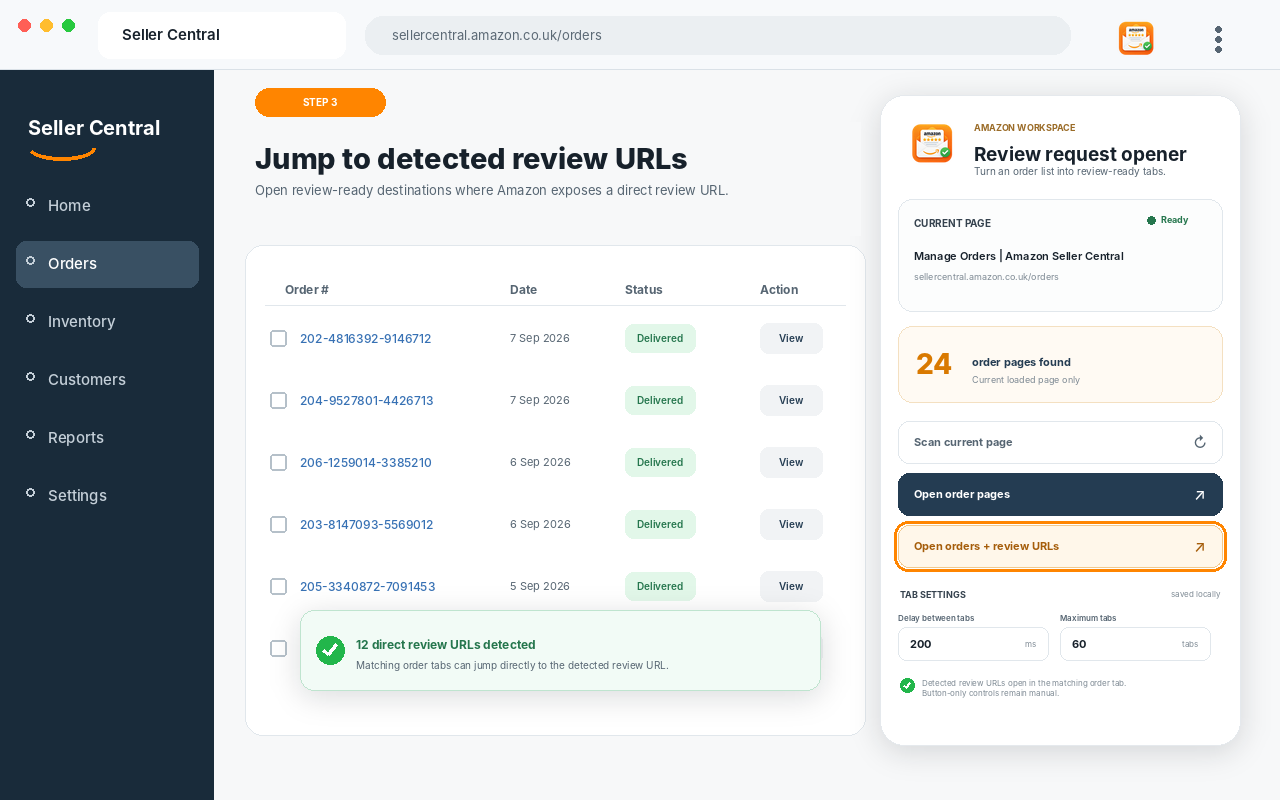 Detected Request a Review URLs in Seller Central